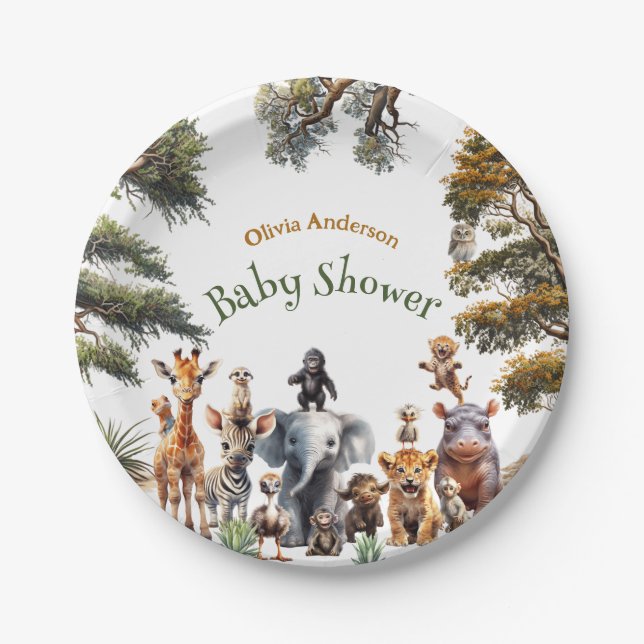 Cute Safari Animals Baby Shower Paper Plates (Front)