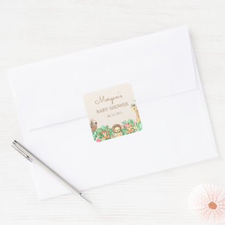 Cute Safari Animals Baby Shower Square Sticker