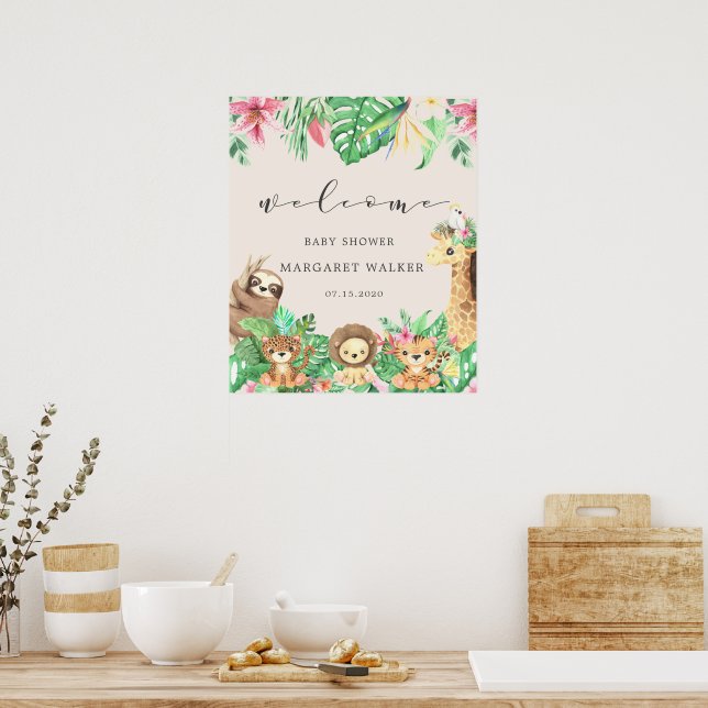 Cute Safari Animals Baby Shower Welcome Poster (Kitchen)