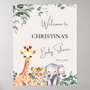 Cute Safari Animals Baby Shower Welcome Sign