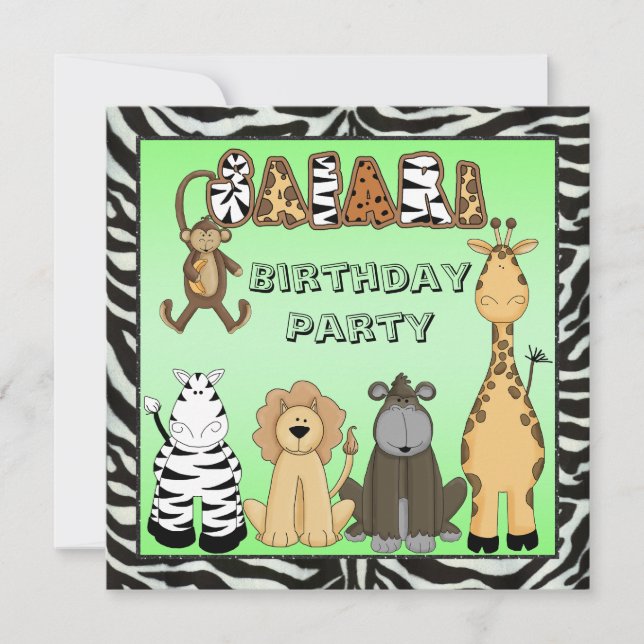 Cute Safari Animals Birthday Party Invitation (Front)