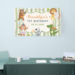 Cute Safari Animals Boy 1st Birthday Banner