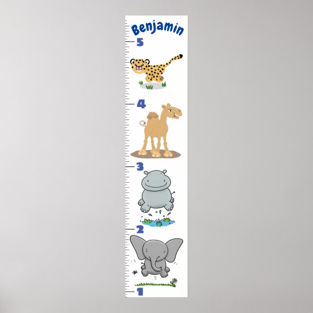 Cute safari animals cartoon growth chart (Front)
