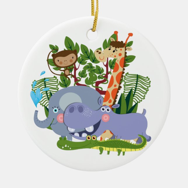 Cute Safari Animals Ceramic Ornament (Front)