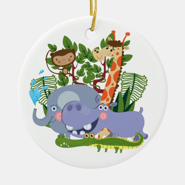 Cute Safari Animals Ceramic Ornament (Front)