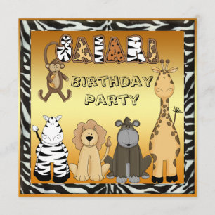 Cute Safari Animals Chic Gold Birthday Party Invitation
