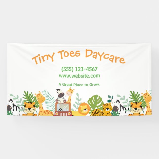 Cute Safari Animals Child Daycare Business Banner (Horizontal)