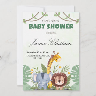 Cute Safari Animals Custom Baby Shower Invitation