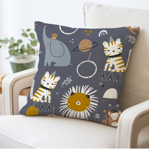 Cute Safari Animals Decorative Pillow, Fun Animal  Throw Pillow