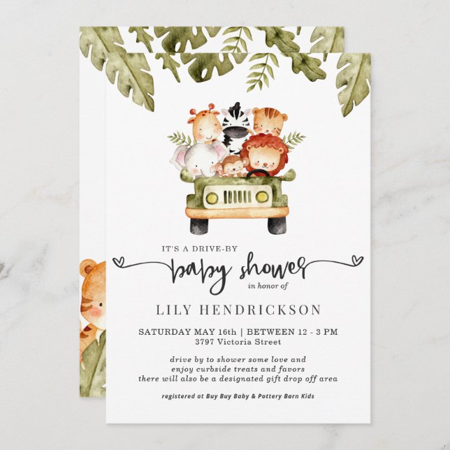 Cute Safari Animals | Drive-By Baby Shower (Front/Back)