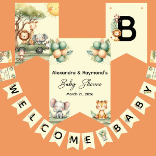 Cute safari animals gender neutral baby shower bunting flags