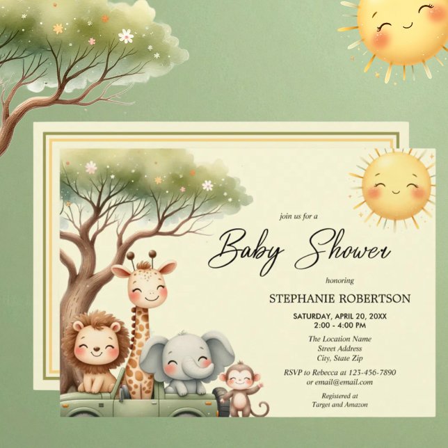 Cute safari animals gender neutral baby shower  invitation (Creator Uploaded)