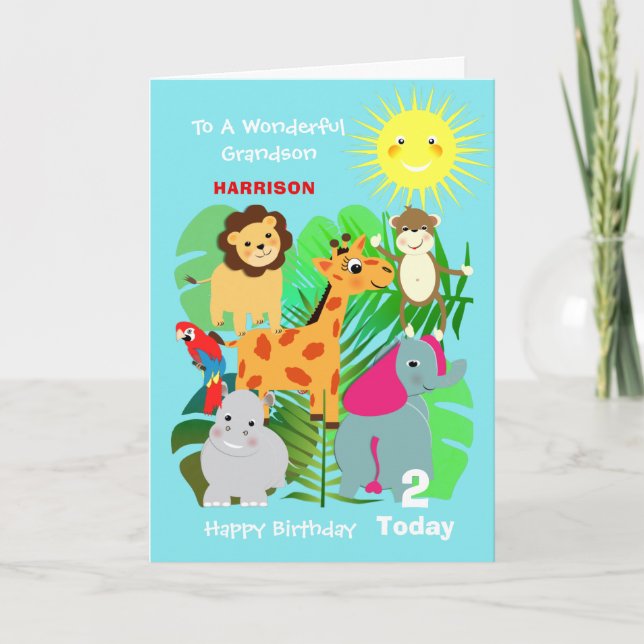 Cute Safari Animals Grandson Bonne Carte Anniversa (Devant)