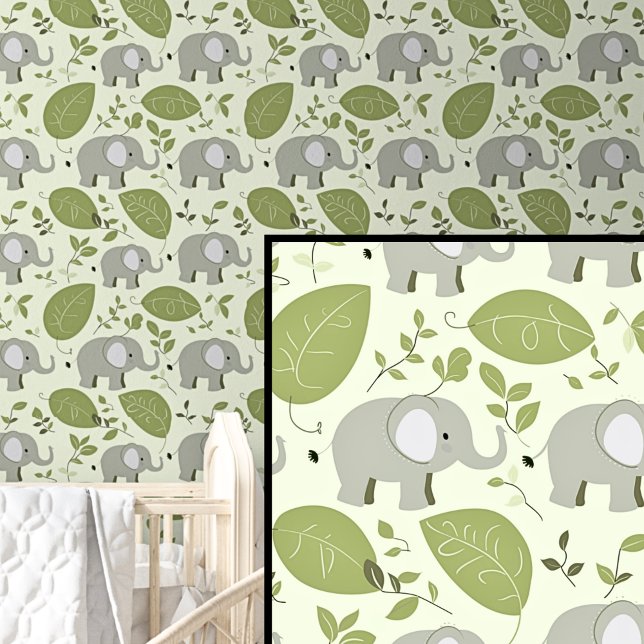 Cute Safari Animals Grey Elephants Leaf on Green  Wallpaper (Creator Uploaded)