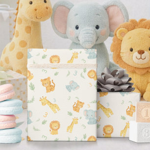 Cute Safari Animals Jungle Kids Birthday Party Wrapping Paper