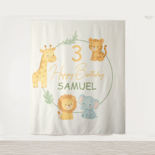 Cute Safari Animals Jungle Kids Birthday Tapestry