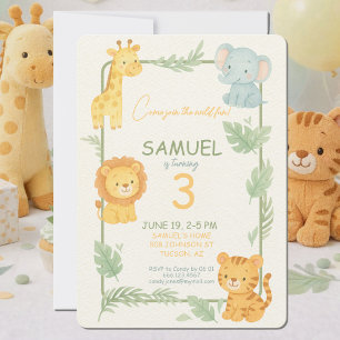 Cute Safari Animals Jungle Kids Party Birthday Invitation