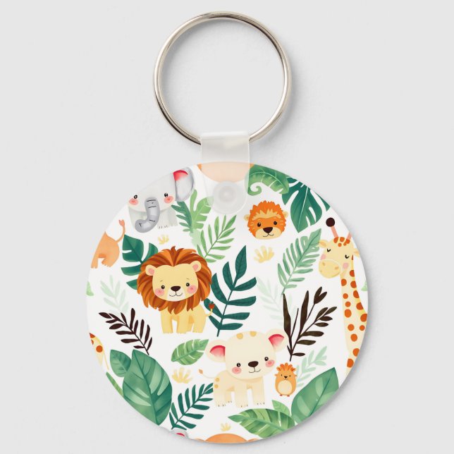 Cute Safari Animals Jungle Pattern Keychain (Front)