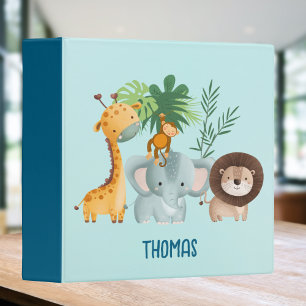 Cute Safari Animals Kids Custom Name Binder