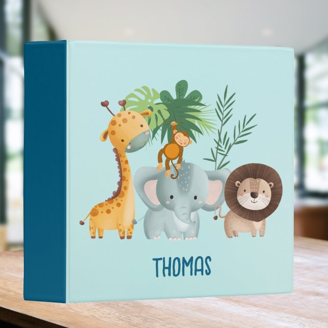 Cute Safari Animals Kids Custom Name Binder (Creator Uploaded)