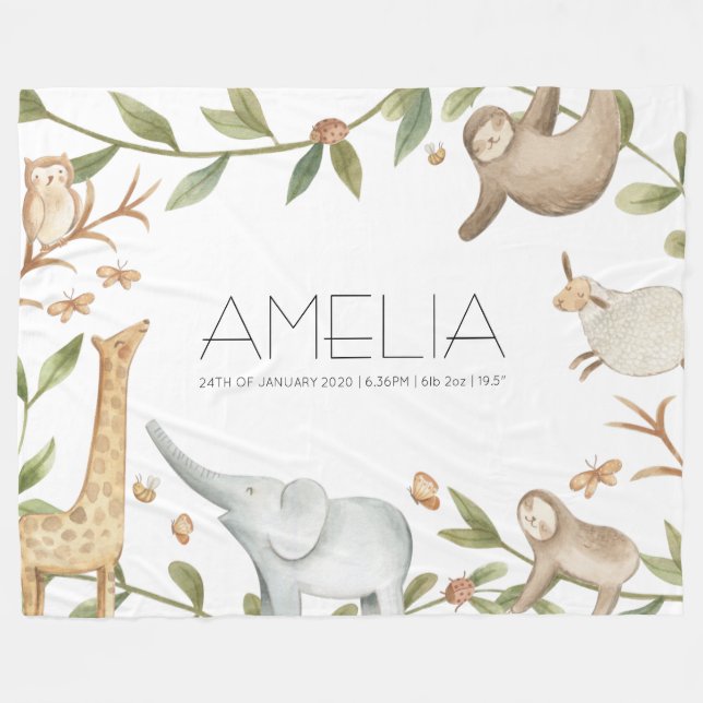 Cute safari animals large fleece blanket (Front (Horizontal))