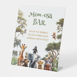 Cute Safari Animals Mom-osa Bar Baby Shower  Pedestal Sign
