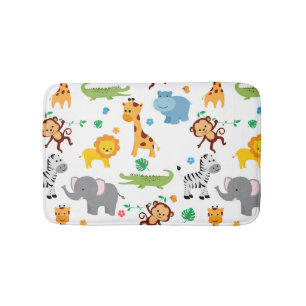 Cute Safari Animals Nursery Pattern Bath Mat