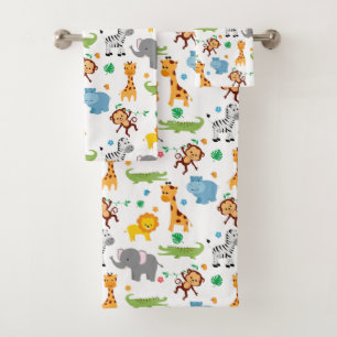 Cute Safari Animals Nursery Pattern Bath Towel Set