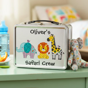 Cute Safari Animals Patchwork Metal Lunch Box