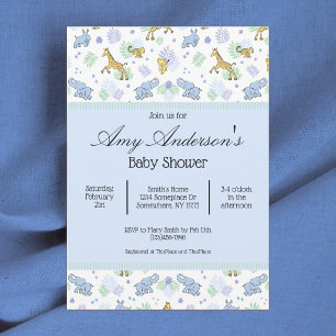 Cute Safari Animals Pattern Baby Shower Invitation