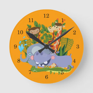 Cute Safari Animals Round Clock