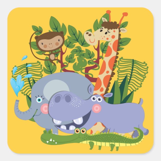 Cute Safari Animals Square Sticker (Front)