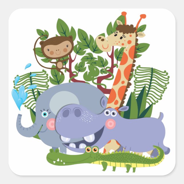 Cute Safari Animals Square Sticker (Front)