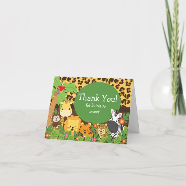 Cute Safari Animals Thank You Note Card (Front)
