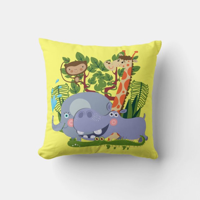 Cute Safari Animals Throw Pillow (Front)