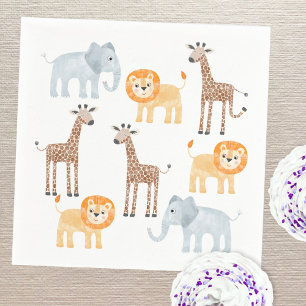 Cute Safari Animals Watercolor Pattern Napkin