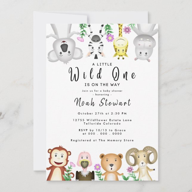 Cute Safari Animals Wild One Baby Shower Invitation (Front)