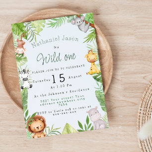 Cute safari animals wild one birthday invitation