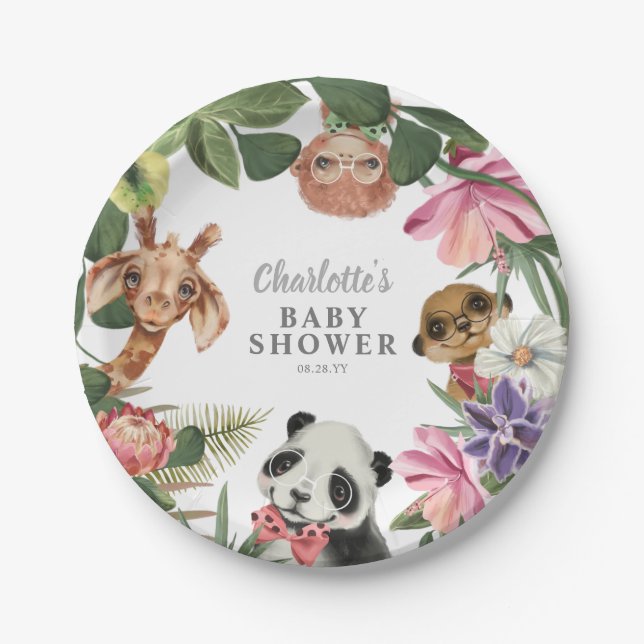 Cute Safari Animals Wild One Boy Baby Shower  Paper Plate (Front)