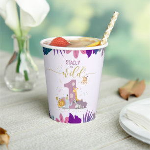 Cute Safari Animals Wild One Girl Birthday Party Paper Cups