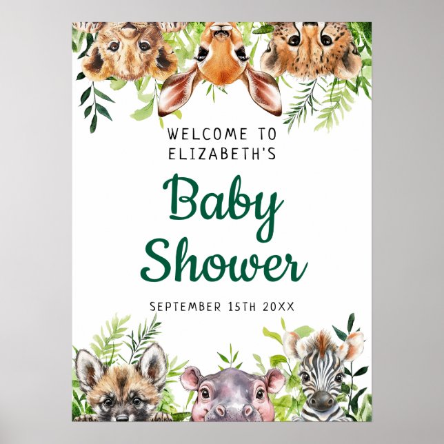 Cute Safari Animaux Baby shower Affiche de bienven (Devant)