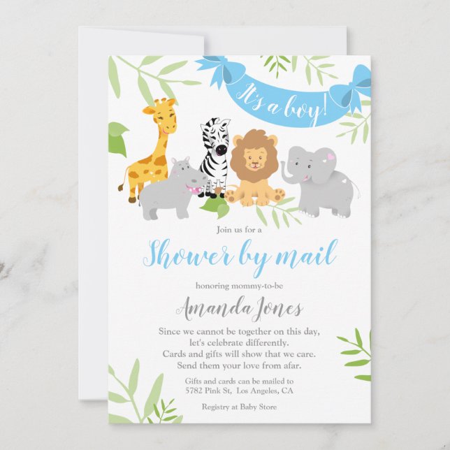 Cute Safari Animaux Baby shower Boy Invitation (Devant)