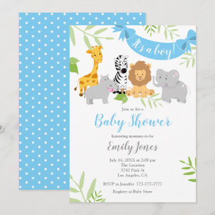 Cute Safari Animaux Baby shower Boy Invitation