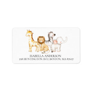 Cute Safari Animaux Baby shower Étiquette de adres
