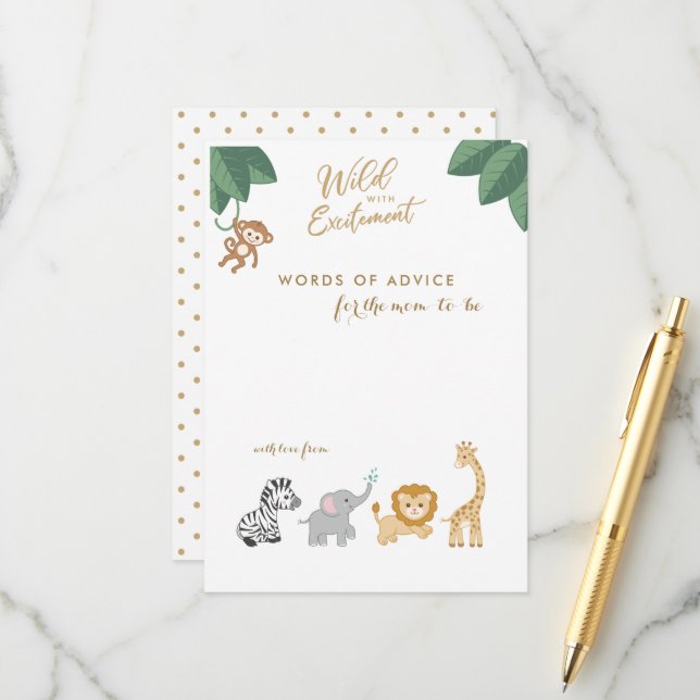 Cute Safari Animaux Nouveaux conseils maman Cartes (Devant/Arrière en situation)