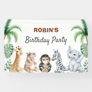 Cute safari baby animals banner