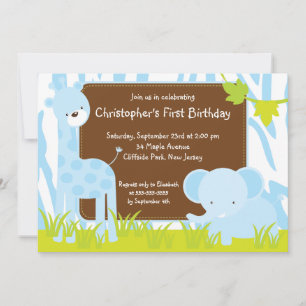 Cute Safari Baby Animals Birthday Party Invitation