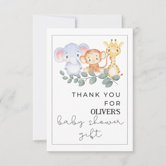 Cute Safari Baby Shower Thank You Cards (Front)