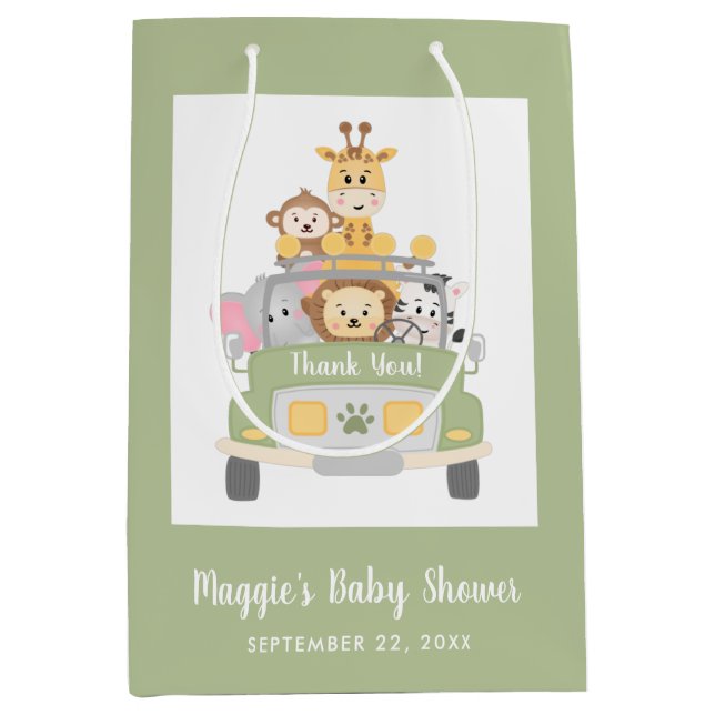 Cute Safari Baby Shower Thank You Medium Gift Bag (Front)