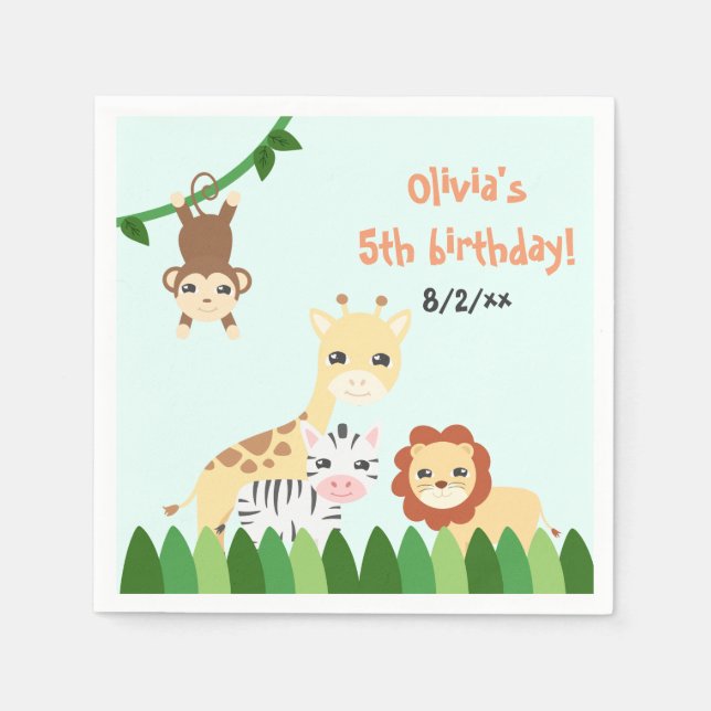 Cute Safari Birthday Napkin (Front)